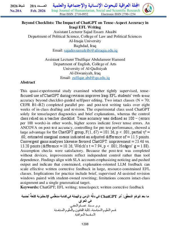 (PDF) Beyond checklists: The impact of ChatGPT on tense-aspect accuracy ...
