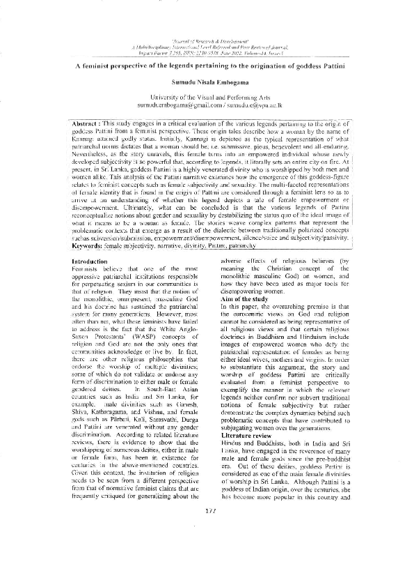 (PDF) A feminist perspective of the legends pertaining to the ...