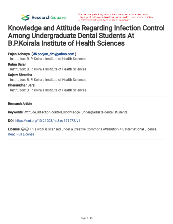 (PDF) Knowledge and Attitude Regarding Infection Control Among ...