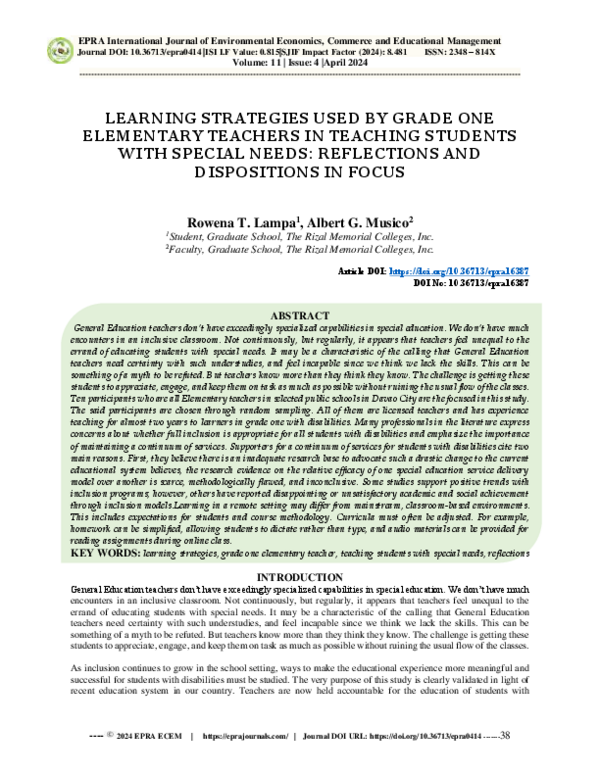 (PDF) Learning Strategies Used by Grade One Elementary Teachers in ...