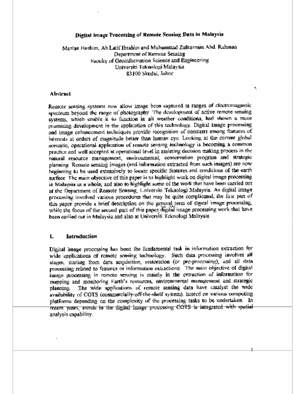 (PDF) Digital image processing of remote sensing data in Malaysia