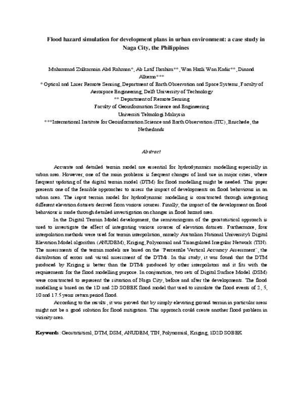 (PDF) Flood hazard simulation for development plans in urban ...