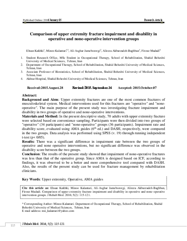 (PDF) Comparison of upper extremity fracture impairment and disability ...
