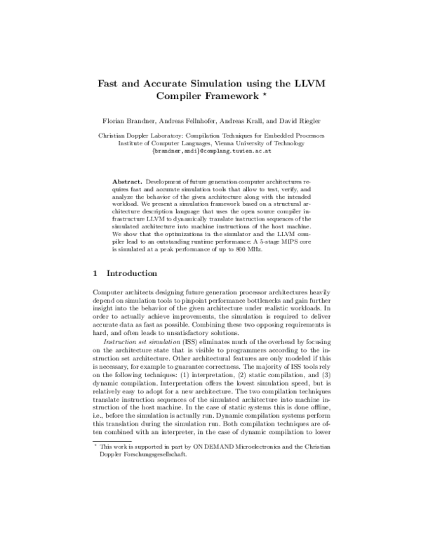 (PDF) Fast and accurate simulation using the llvm compiler framework