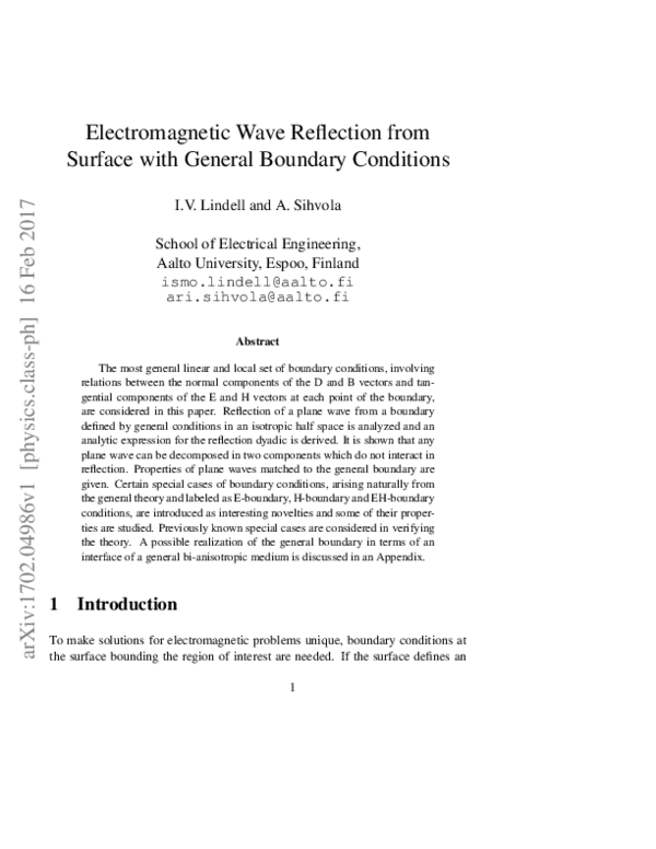(PDF) Electromagnetic Wave Reflection from Surface with General ...