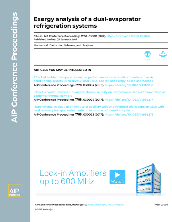 (PDF) Exergy analysis of a dual-evaporator refrigeration systems