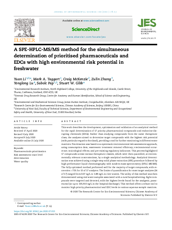 (PDF) A SPE-HPLC-MS/MS method for the simultaneous determination of ...