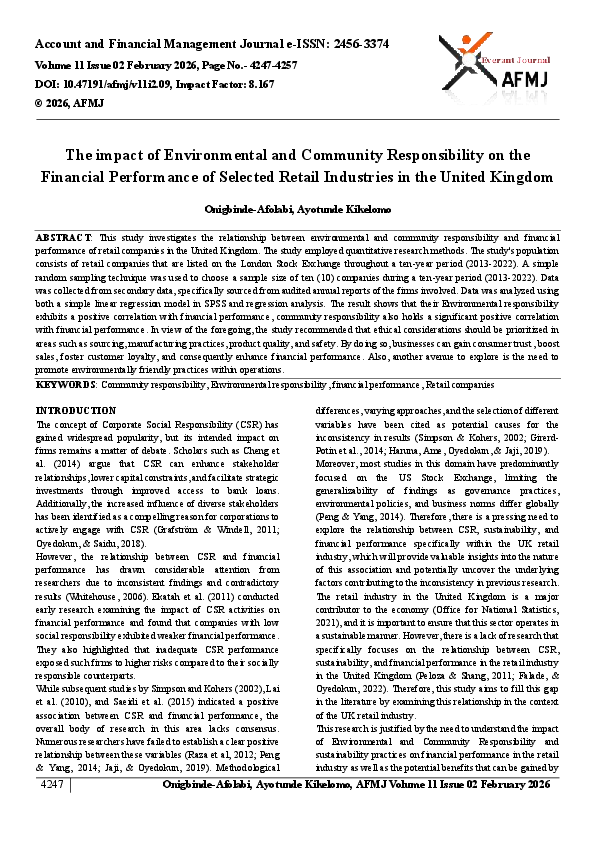 (PDF) The impact of Environmental and Community Responsibility on the ...