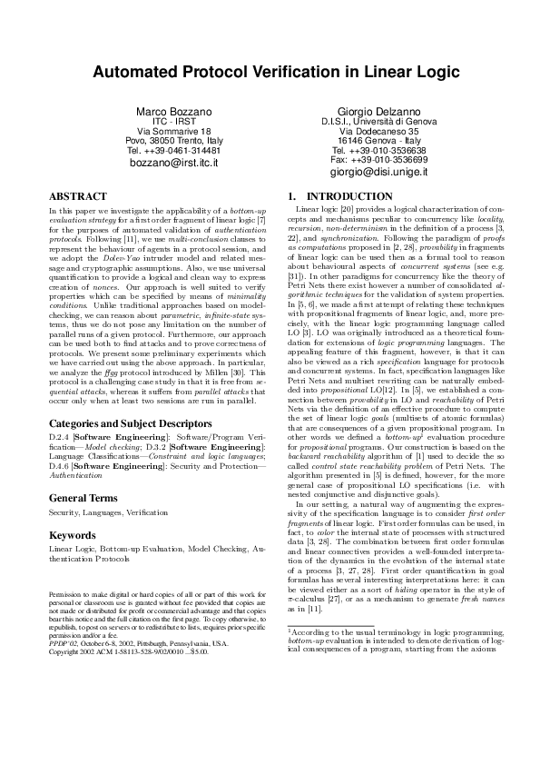 (PDF) Automated protocol verification in linear logic