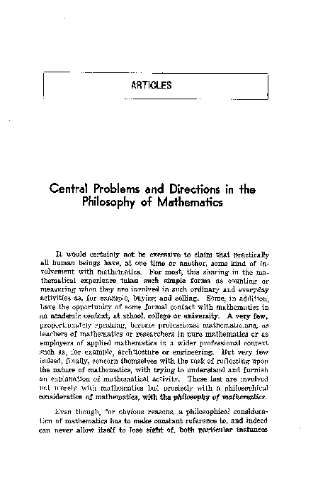 (PDF) Central Problems and Directions in the Philosophy of Mathematics