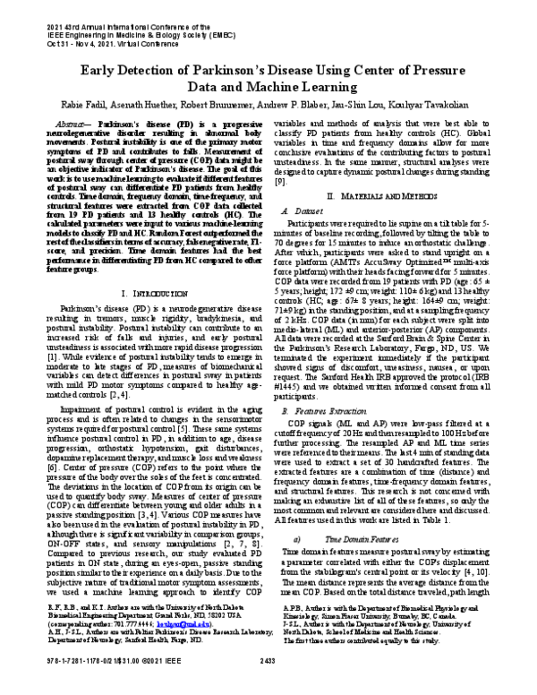(PDF) Early Detection of Parkinson’s Disease Using Center of Pressure ...