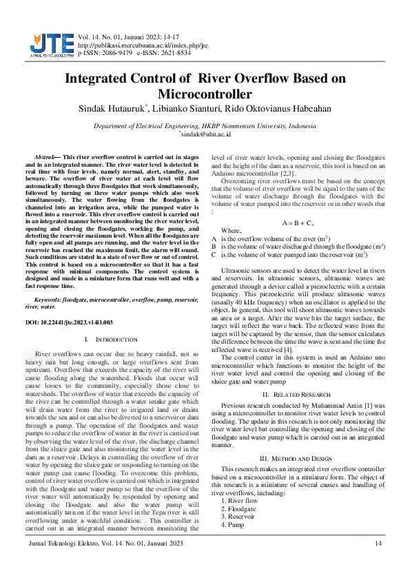 (PDF) Integrated Control of River Overflow Based on Microcontroller