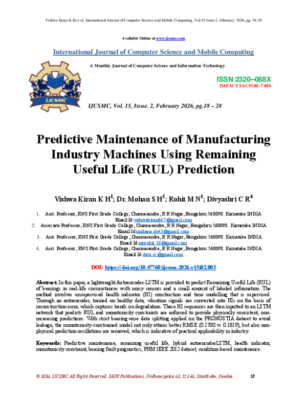 (PDF) Predictive Maintenance of Manufacturing Industry Machines Using ...