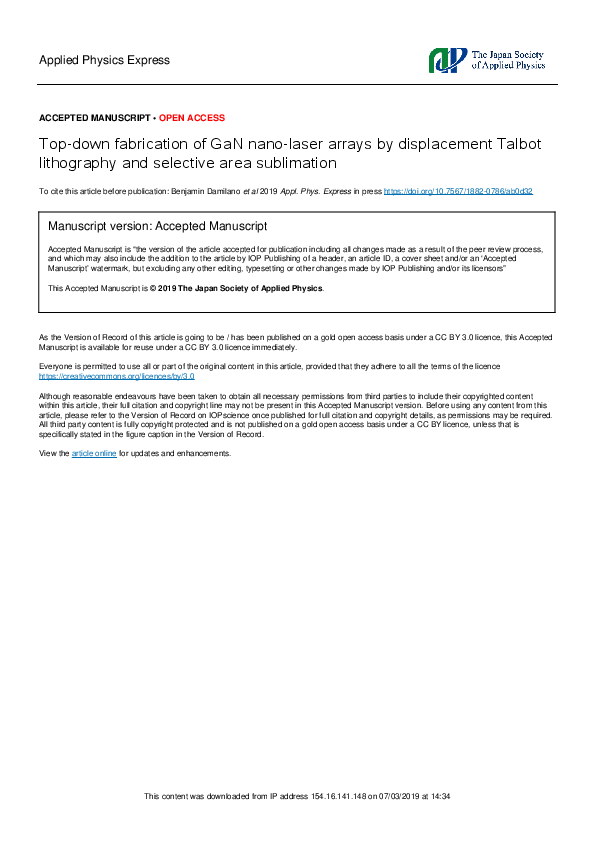 (PDF) Top-down fabrication of GaN nano-laser arrays by displacement ...
