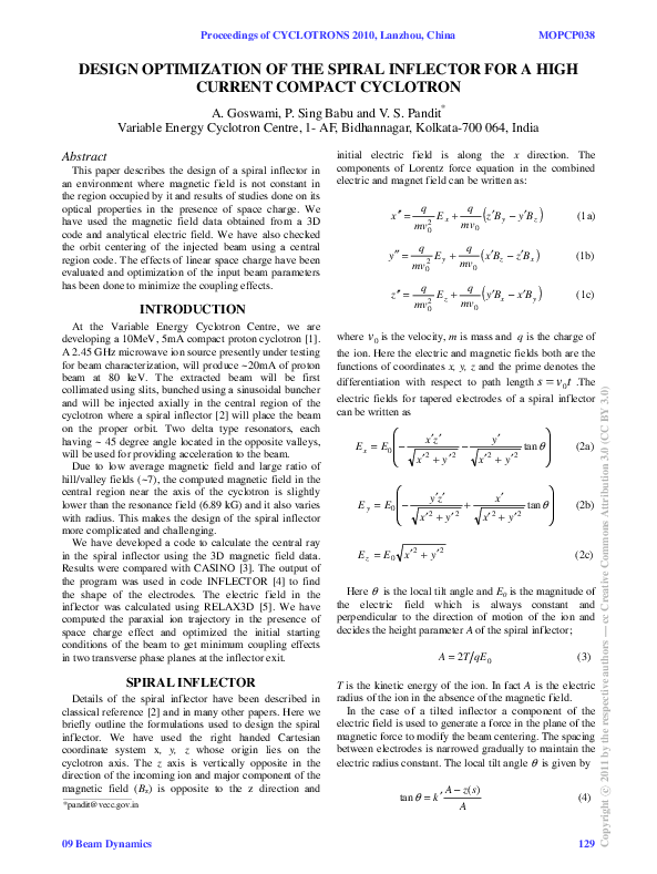 (PDF) Design Optimization of the Spiral Inflector for a High Current ...