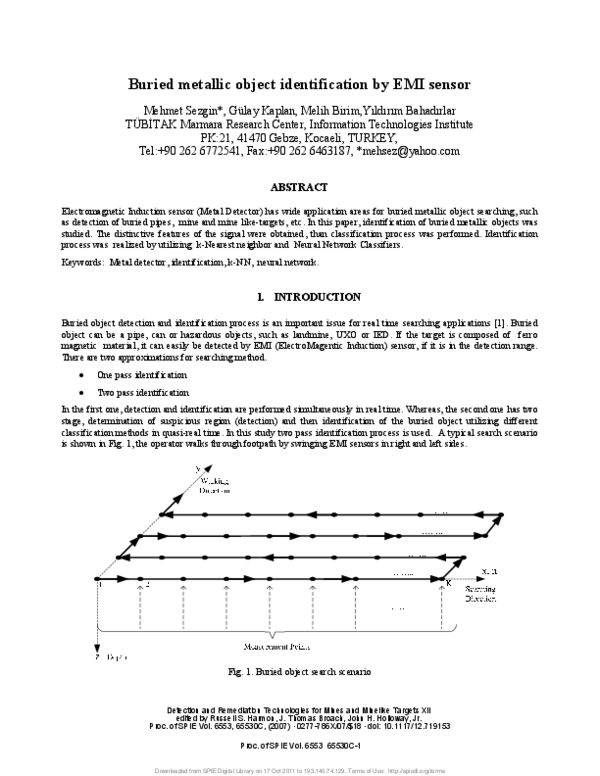 (PDF) Buried metalic object identification by EMI sensor