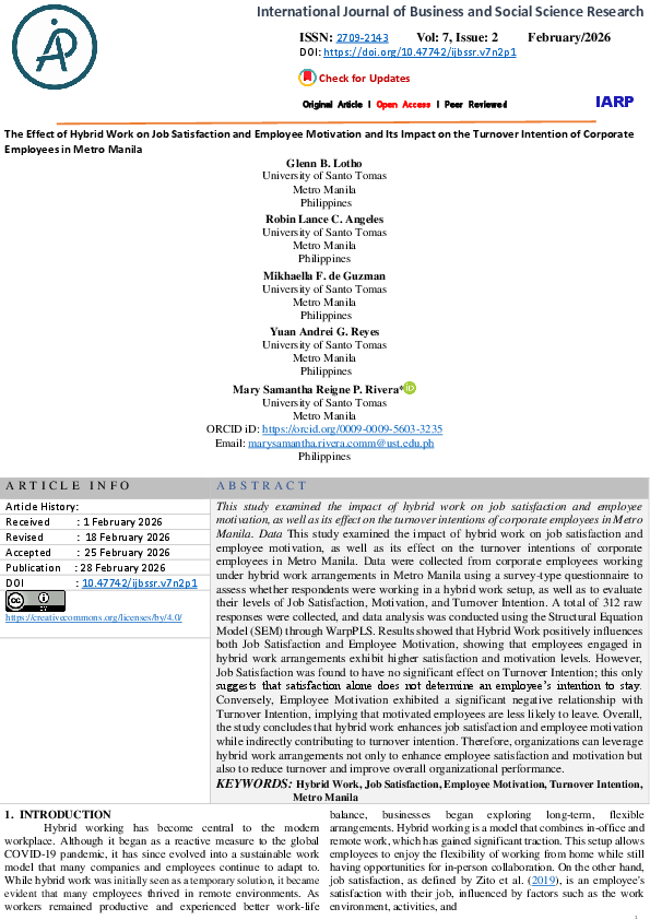 (PDF) The Effect of Hybrid Work on Job Satisfaction and Employee ...