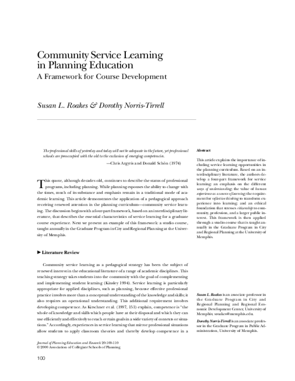 (PDF) Community Service Learning in Planning Education