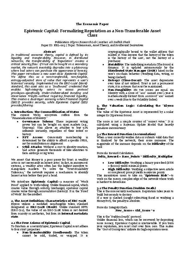 (PDF) The Economic Paper - Epistemic Capital Formalizing Reputation as ...