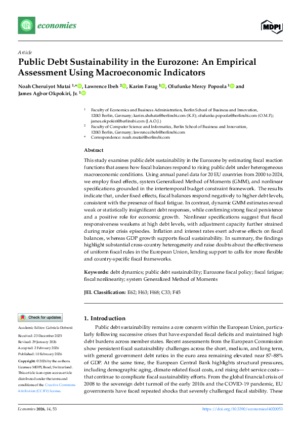 (PDF) Public Debt Sustainability in the Eurozone: An Empirical ...