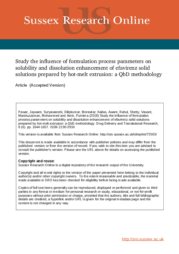 (PDF) Study the influence of formulation process parameters on ...
