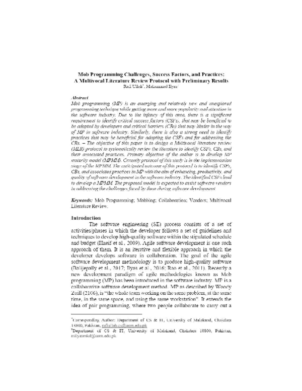 (PDF) Mob Programming Challenges, Success Factors,and Practices MLR ...