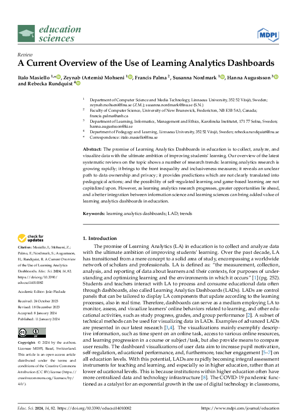 (PDF) A Current Overview of the Use of Learning Analytics Dashboards