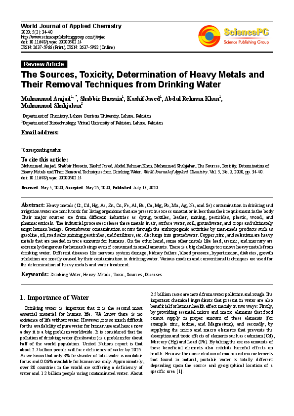 (PDF) The Sources, Toxicity, Determination of Heavy Metals and Their ...