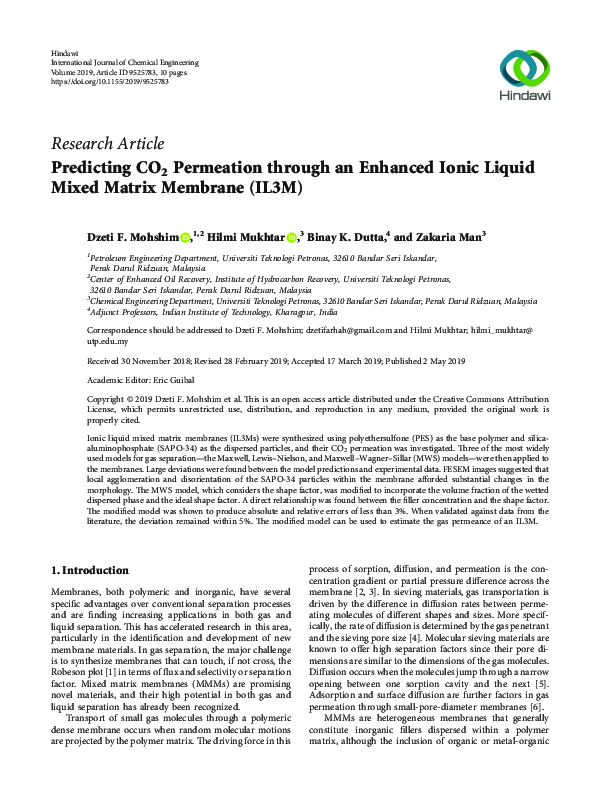 (PDF) Predicting CO2 Permeation through an Enhanced Ionic Liquid Mixed ...