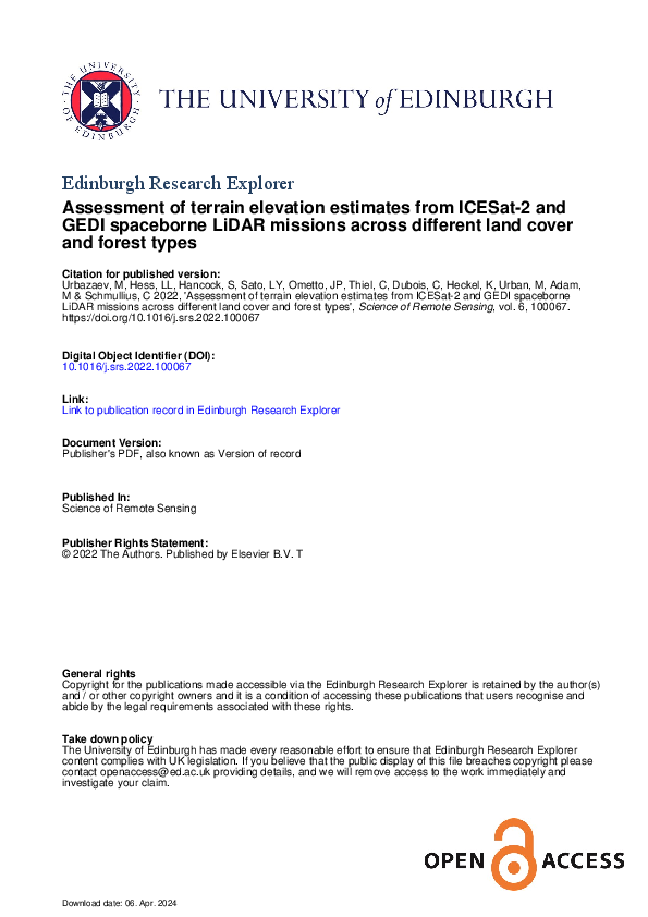 (PDF) Assessment of terrain elevation estimates from ICESat-2 and GEDI ...