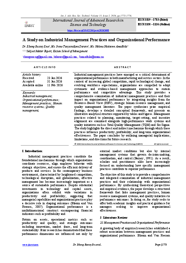 (PDF) A Study on Industrial Management Practices and Organizational ...