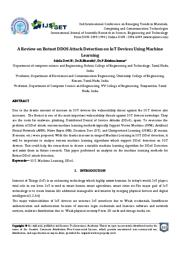 (PDF) A Review on Botnet DDOS Attack Detection on IoT Devices Using ...