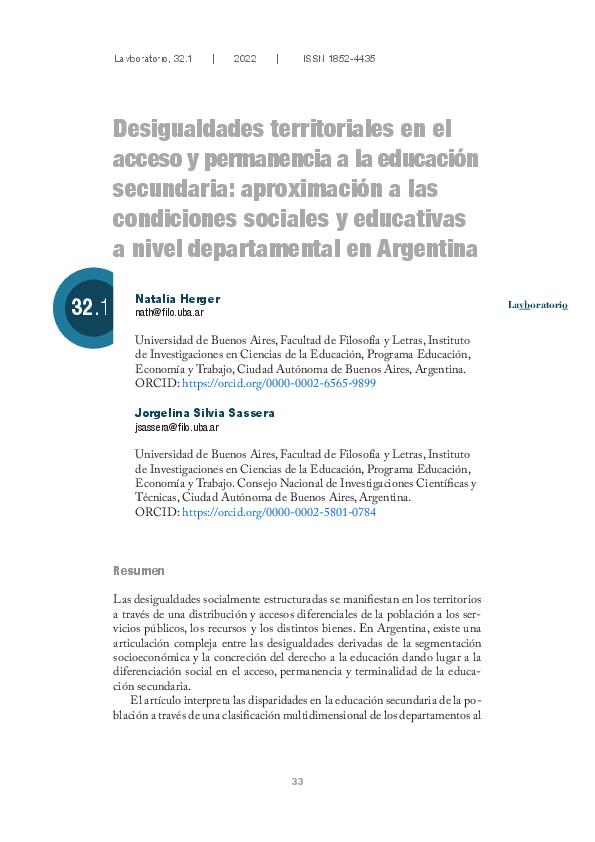 (PDF) Desigualdades territoriales en el acceso y permanencia a la ...