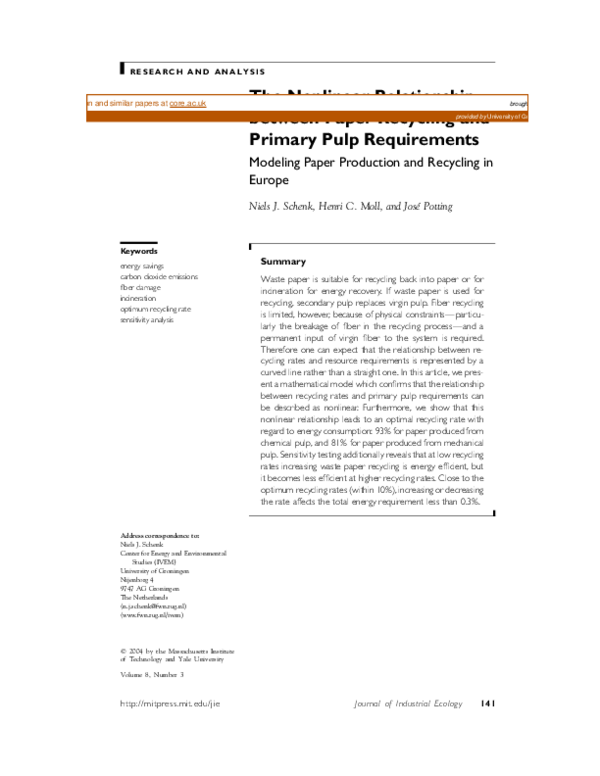 (PDF) The Nonlinear Relationship between Paper Recycling and Primary ...