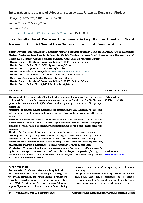 (PDF) The Distally Based Posterior Interosseous Artery Flap for Hand ...