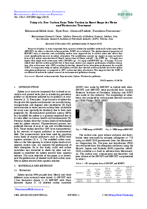 (PDF) Using of a New Carbon Nano Tube Version in Sheet Shape for Water ...
