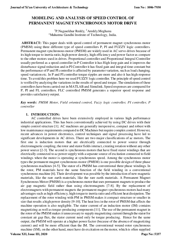 (PDF) Modeling and Analysis of Speed Control of Permanent Magnet ...
