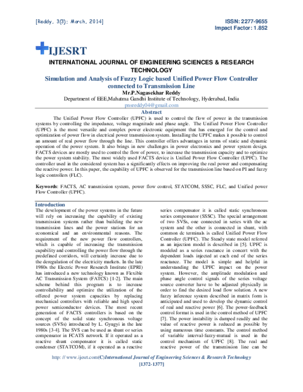 (PDF) Simulation and Analysis of Fuzzy Logic based Unified Power Flow ...