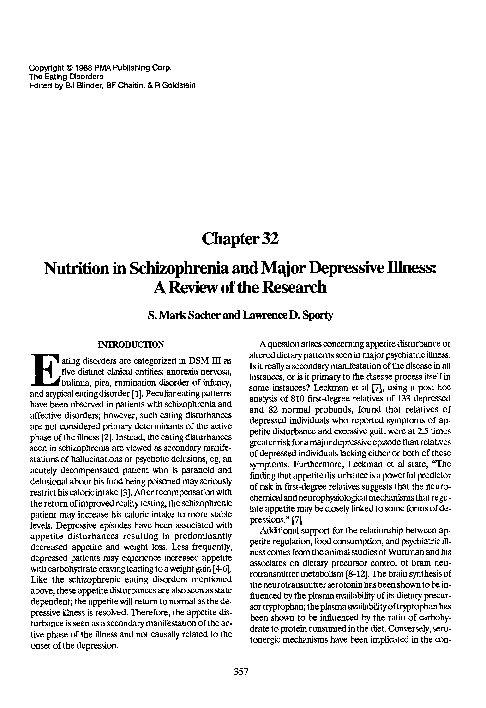 (PDF) Nutrition in Schizophrenia and Major Depressive illness : A ...