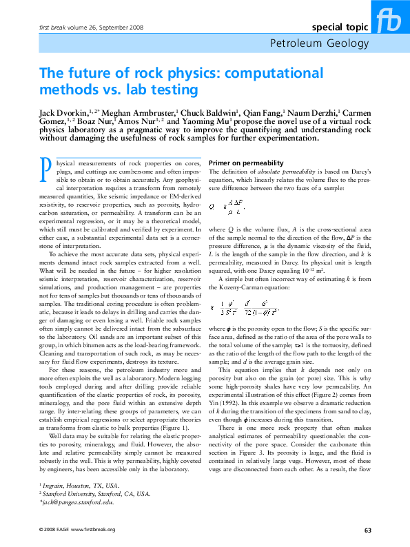 (PDF) The future of rock physics: computational methods vs. lab testing