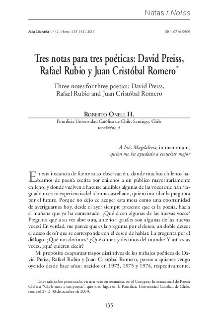 (PDF) Tres notas para tres poéticas: David Preiss, Rafael Rubio y Juan ...