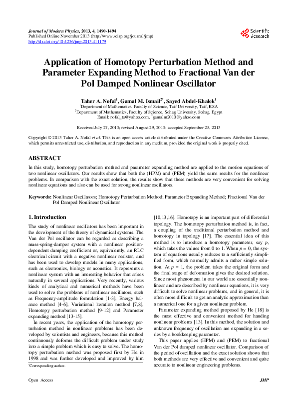 (PDF) Application of Homotopy Perturbation Method and Parameter ...