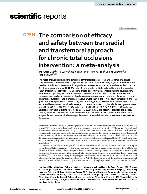 (PDF) The comparison of efficacy and safety between transradial and ...