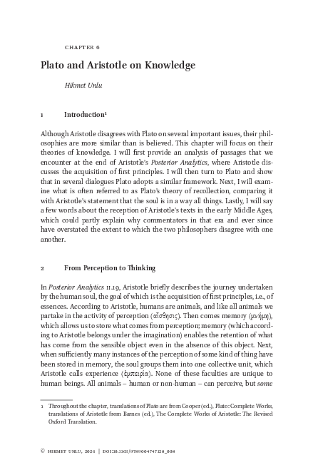 (PDF) Plato and Aristotle on Knowledge