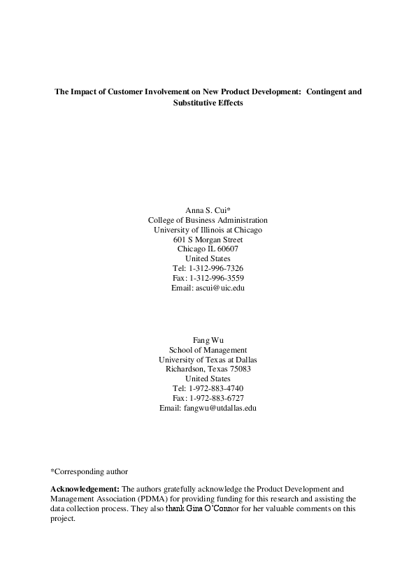 (PDF) The Impact of Customer Involvement on New Product Development ...