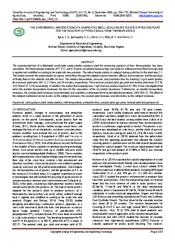 (PDF) THE EXPERIMENTAL INVESTIGATION OF A FABRICATED SMALL-SCALE WASTE ...