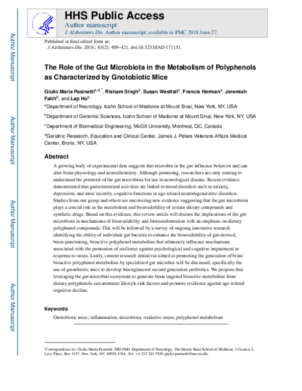 (PDF) The Role of the Gut Microbiota in the Metabolism of Polyphenols ...