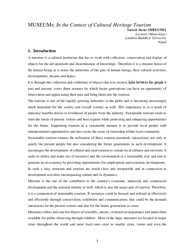 (PDF) MUSEUMs: In the Context of Cultural Heritage Tourism