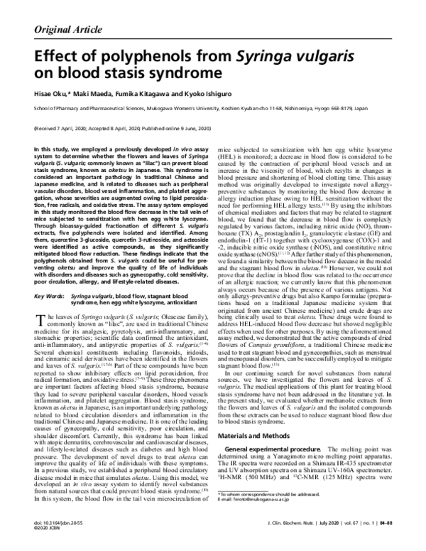 (PDF) Effect of polyphenols from Syringa vulgaris on blood stasis syndrome