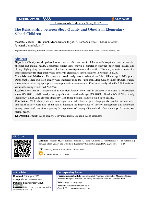 (PDF) The Relationship between Sleep Quality and Obesity in Elementary ...